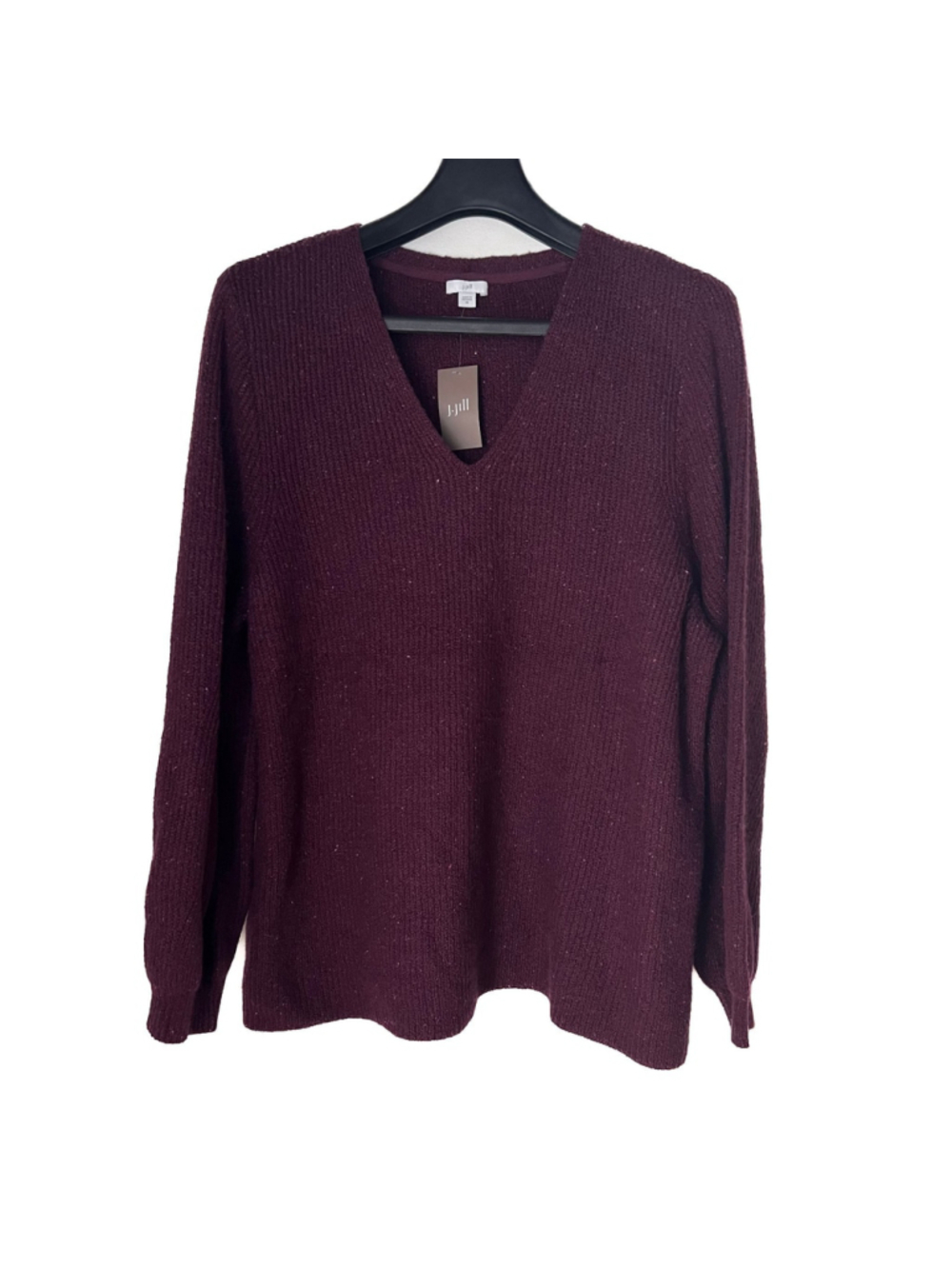 NWT J.Jill V-Neck Pullover Sweater Size 2X Knit Cotton Blend Cabernet MSRP $89